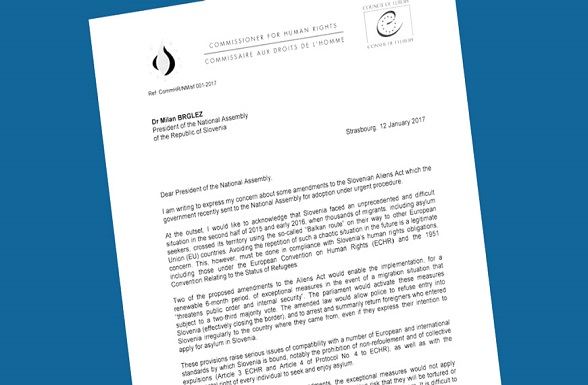 Nils Muižnieks rend public une lettre adressée au président de l’Assemblée nationale de la Slovénie.