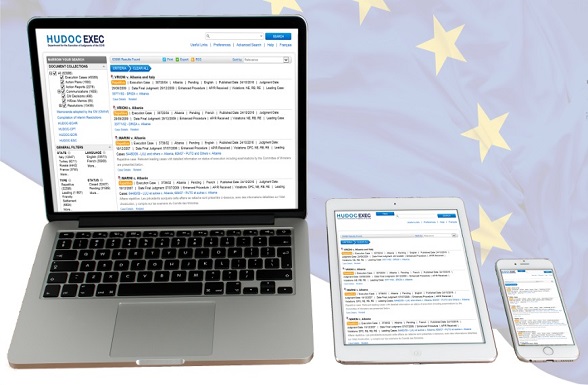 L'interface de  HUDOC-CEDH, le moteur de recherche de la Cour européenne des Droits de l’Homme.