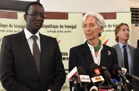 La directrice général du Fmi, Christine Lagarde, en compagnie du ministre sénégalais de l'Economie, des Finances et Plan, Amadou Bâ.