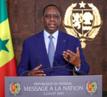 sénégal : l'intégralité du message à la nation du 03 juillet 2023 prononcé par le président de la république, macky sall